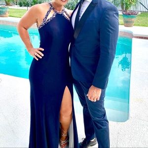 Betsy & Adam Navy blue evening gown